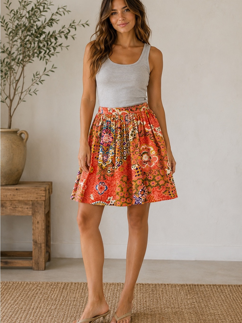J.Crew Floral Cotton A-Line Mini Skirt Mediterranean Cottagecore Coral Size 4